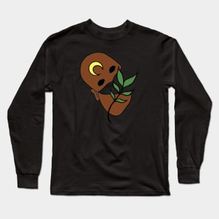 Surreal Black Eyed Plant Person with Crescent Moon Face Tattoo - Dark Skin Long Sleeve T-Shirt